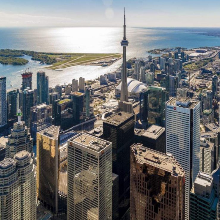 Aerial view of Toronto CN Tower and Toronto Island